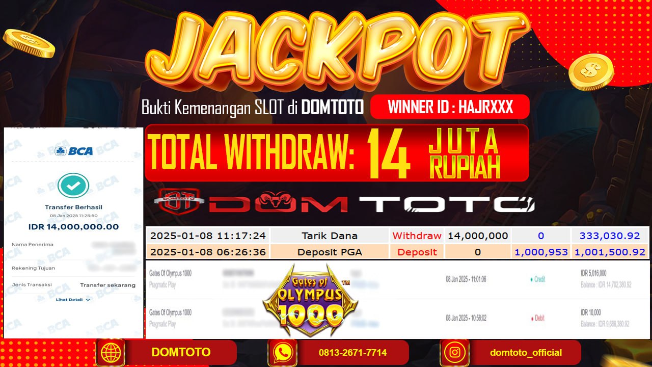 JACKPOT SLOT GATES OF OLYMPUS 1000 08 JANUARI 2025